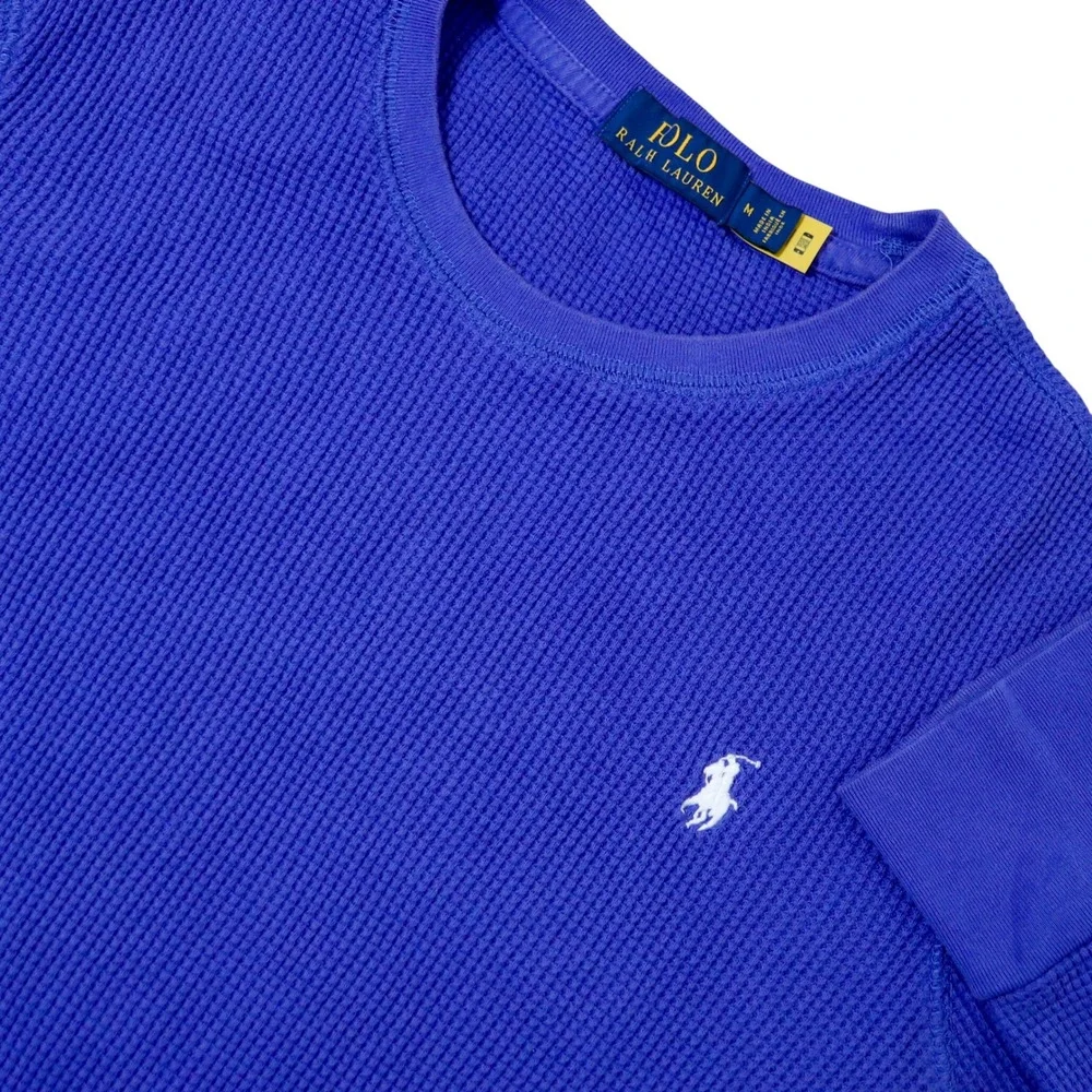 Polo Ralph Lauren Waffle Knit Thermal Mens Medium Blue Long Sleeve Pony‎ Shirt